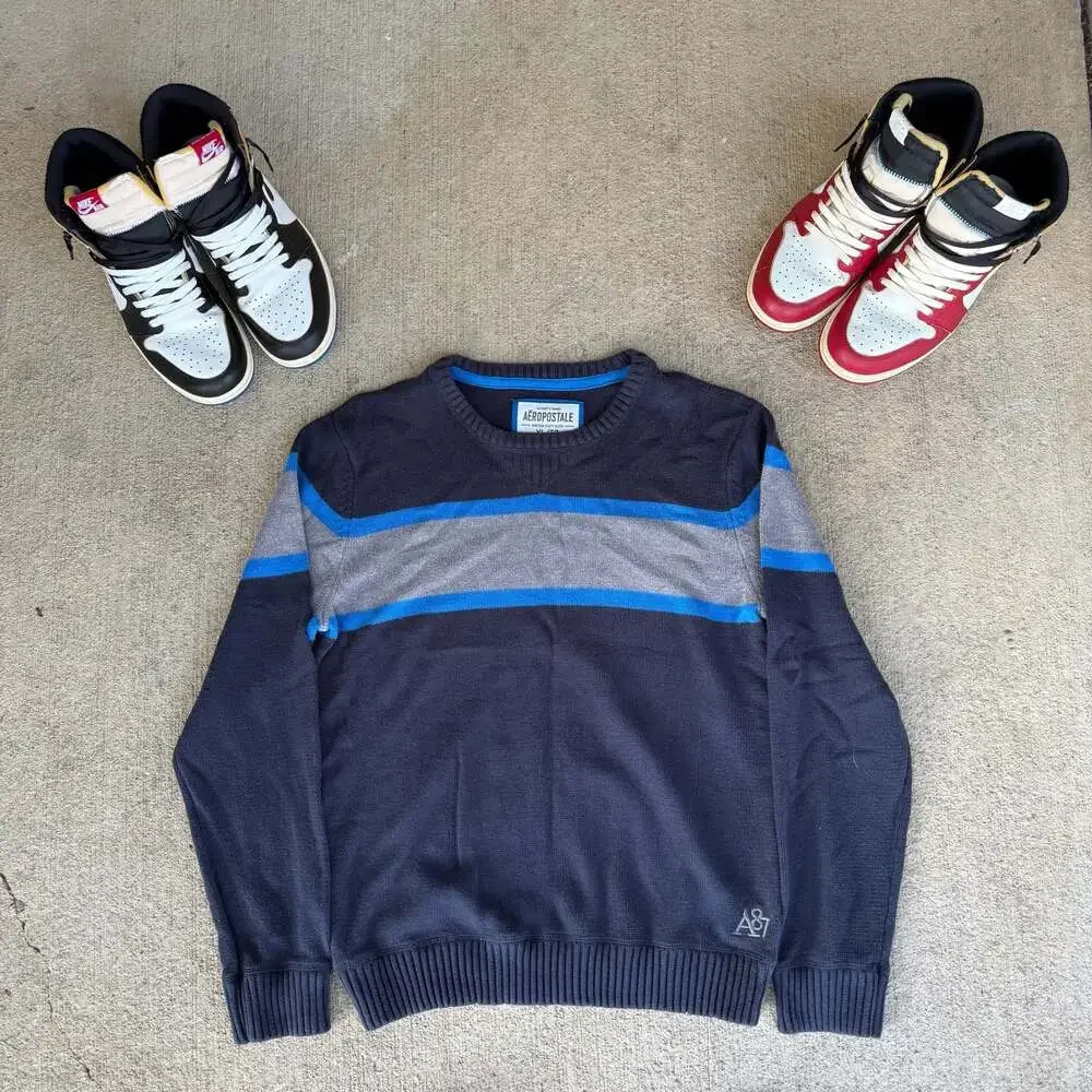 Y2K Aeropostale Men's Crew Neck Colorblock Pullover Sweater Size XL